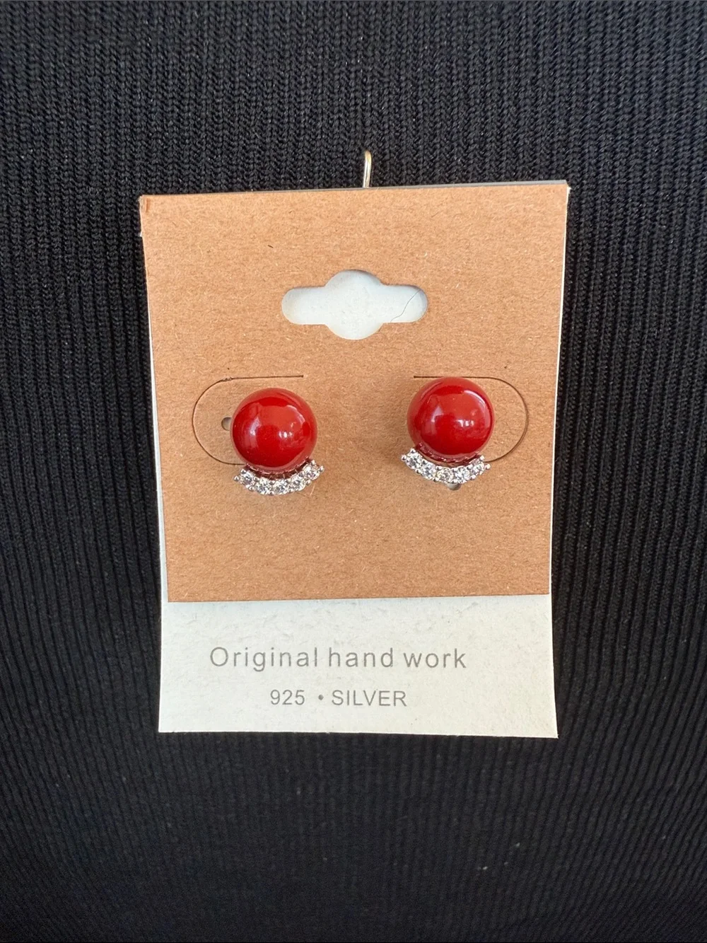 Red Crystal Stud Earrings with Silver Rhinestone Accent